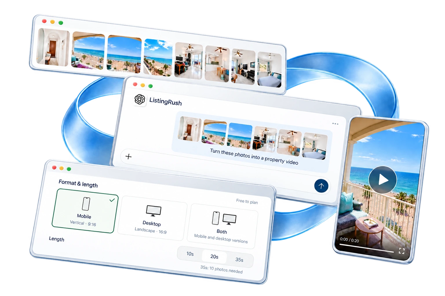 The ListingRush workflow from property photos to video inside ChatGPT